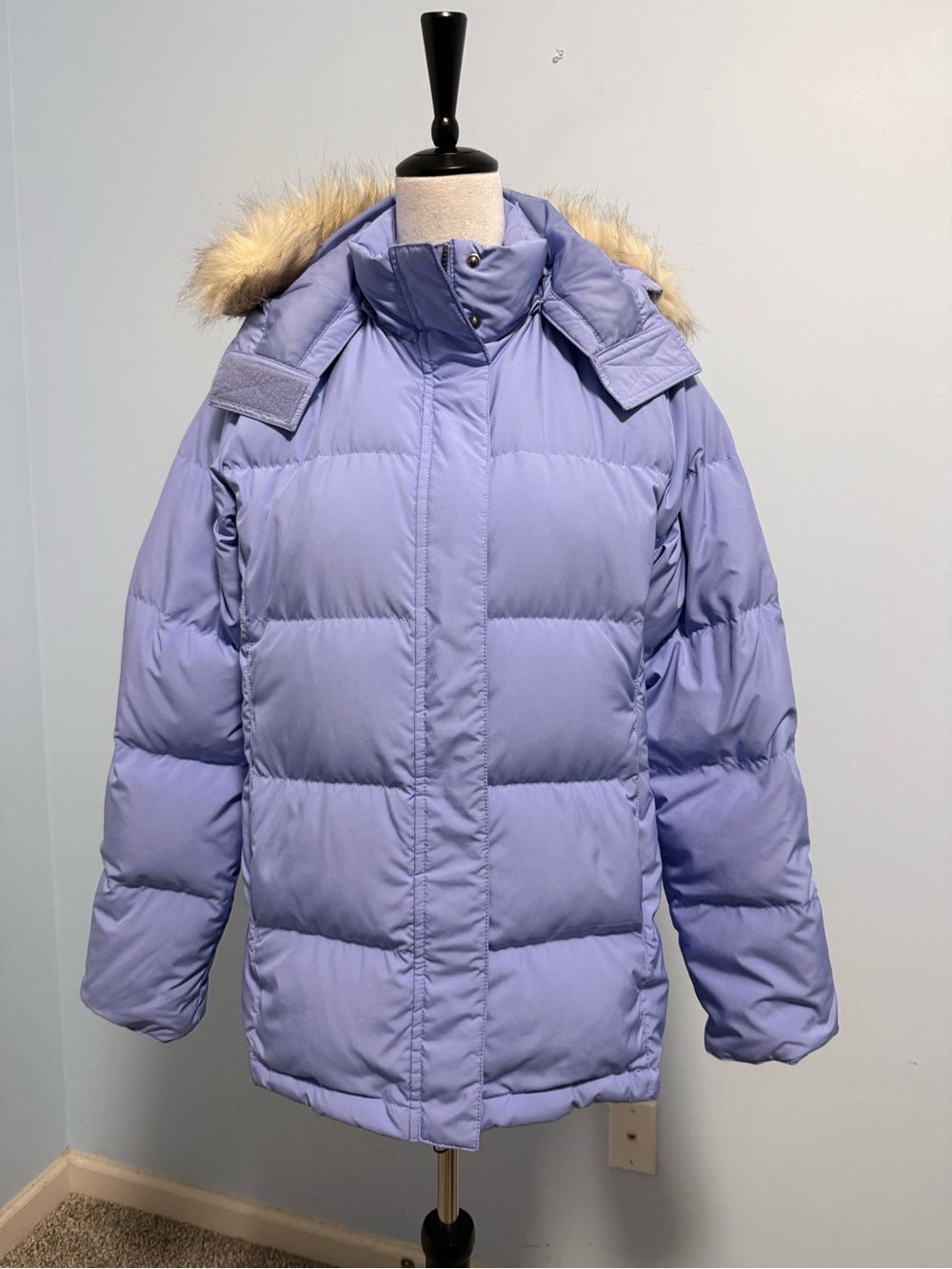 L.L.Bean Women’s Goose Down Puffer Parka Periwinkle Faux Fur Hood M reg
